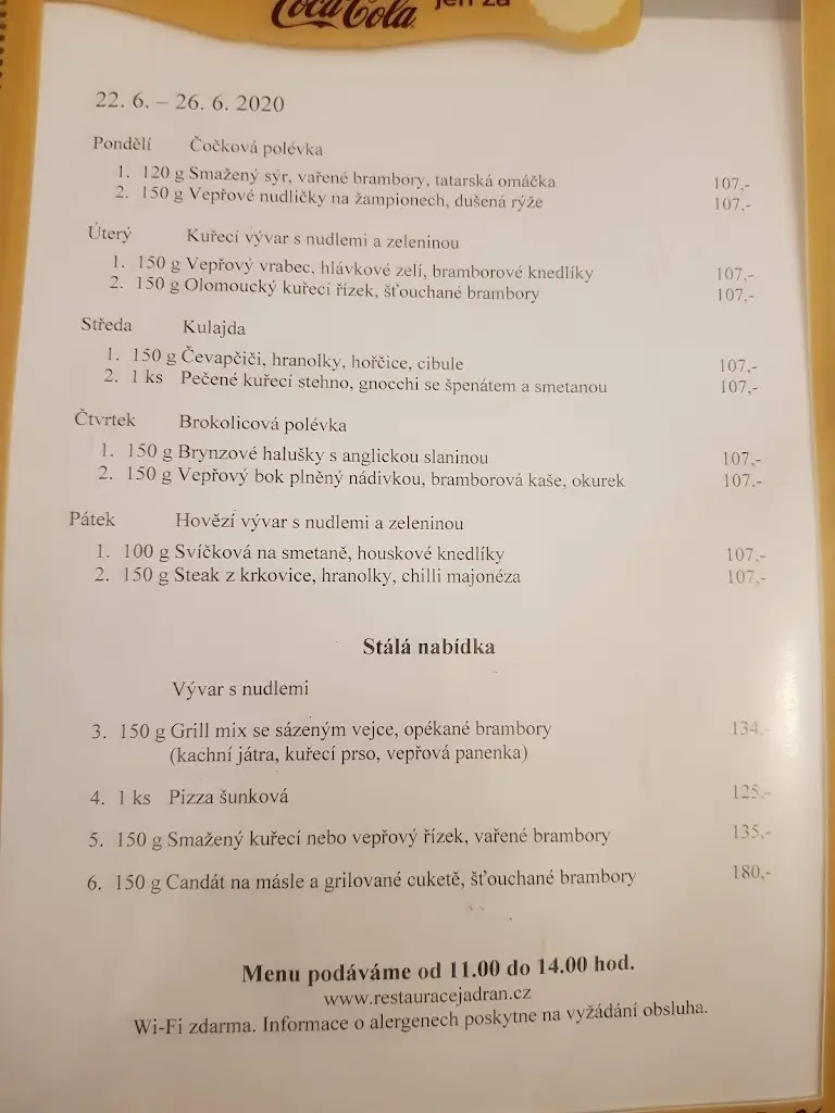 Menu_restaurant Jadran_Frýdek-Místek_immagine_1