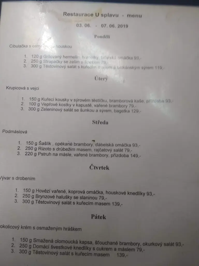 Menu_Restaurace U splavu_Frýdek-Místek_image_1