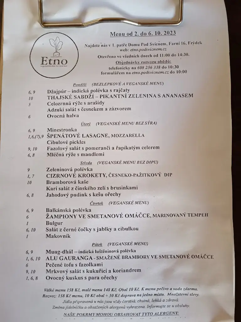 Menu_Etno - vegetariánská restaurace_Frýdek-Místek_immagine_1