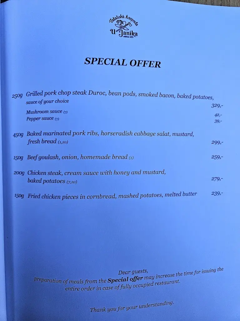 Menu_Valašská hospoda U Janíka - restaurace Frenštát_Frenštát pod Radhoštěm_immagine_2