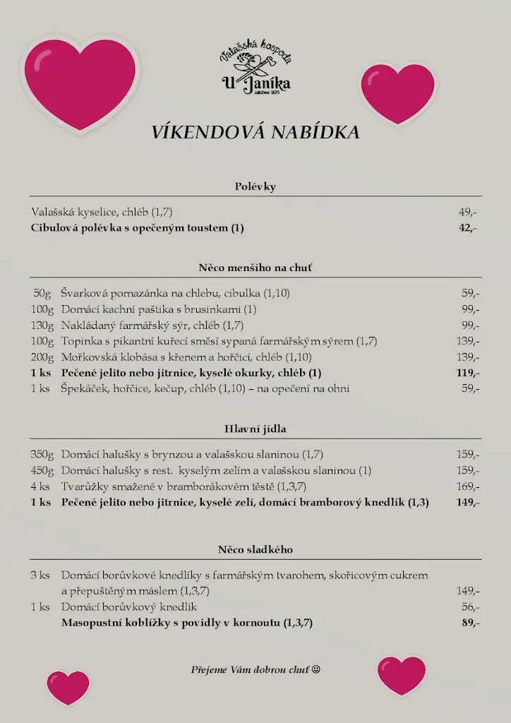 Menu_Valašská hospoda U Janíka - restaurace Frenštát_Frenštát pod Radhoštěm_immagine_4