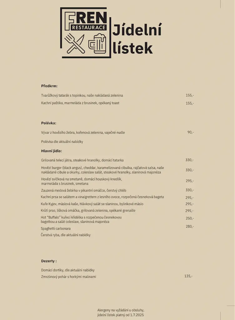 Menu_Fren Restaurace_Frenštát pod Radhoštěm_immagine_1