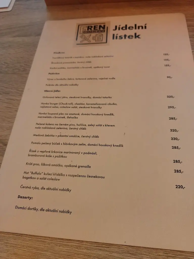 Menu_Fren Restaurace_Frenštát pod Radhoštěm_immagine_3