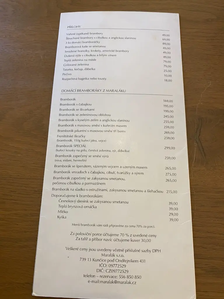 Menu_Restaurace Maralák_Frenštát pod Radhoštěm_image_1