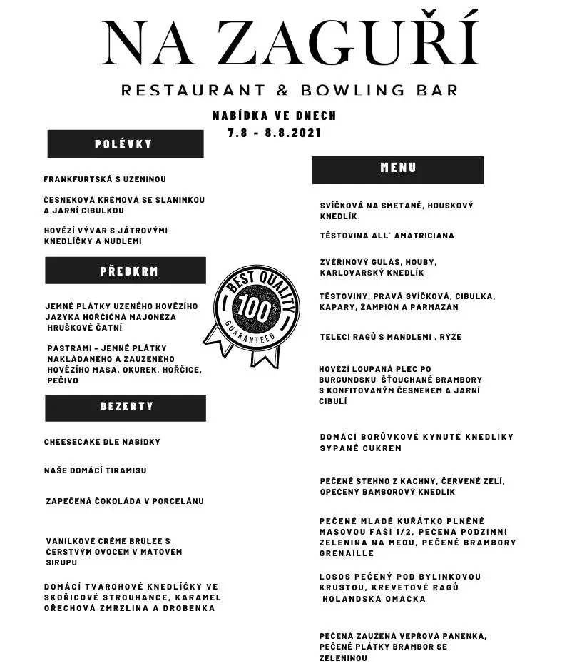 Menu_The restaurant Záguří_Havířov_image_2