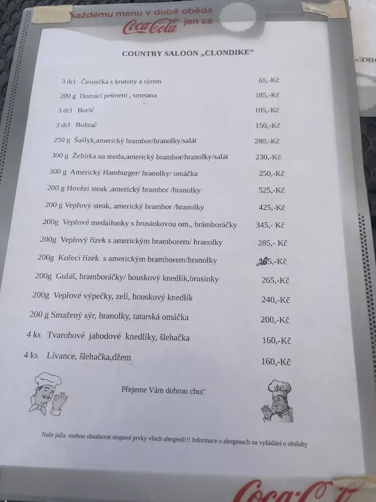 Menu_COUNTRY SALOON CLONDIKE, RESTAURANT KAPLICE CZ_Kaplice_image_1