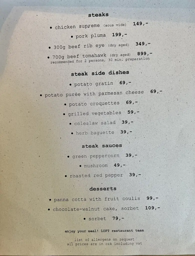 Menu_Loft restaurant_Ostrava_image_1