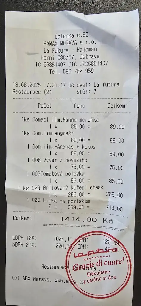 Menu_Restaurace La Futura_Okres Ostrava-město_image_2