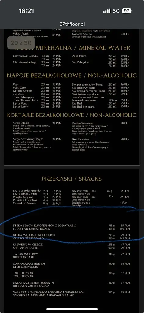 Menu_27th Floor_Katovice_immagine_2