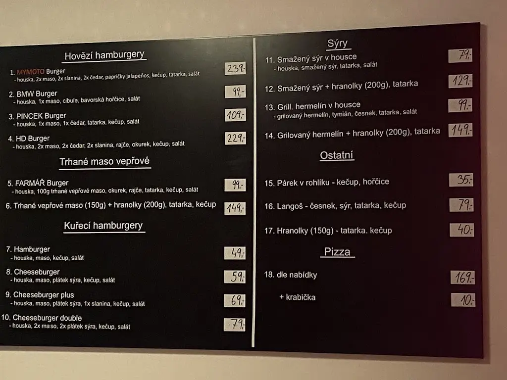 MYMOTO BURGER restaurant in Drahanovice