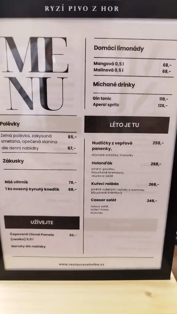 Menu_Pivovarská restaurace Holba_Hanušovice_image_2