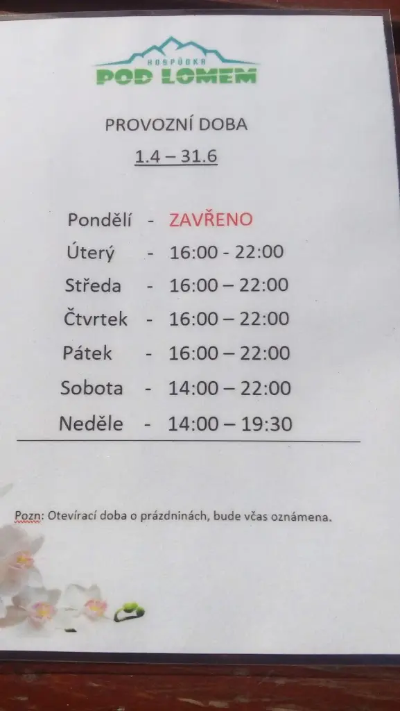 Menu_Hospůdka Pod Lomem_Hlubočky_immagine_2