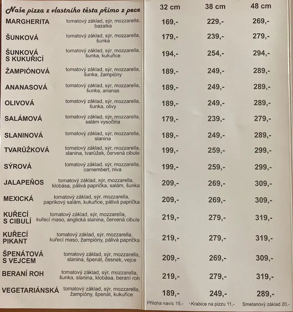 Menu_PIZZERIE A RESTAURACE Na hřišti Hněvotín_Hněvotín_immagine_1