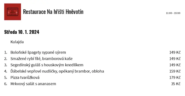 Menu_PIZZERIE A RESTAURACE Na hřišti Hněvotín_Hněvotín_immagine_2