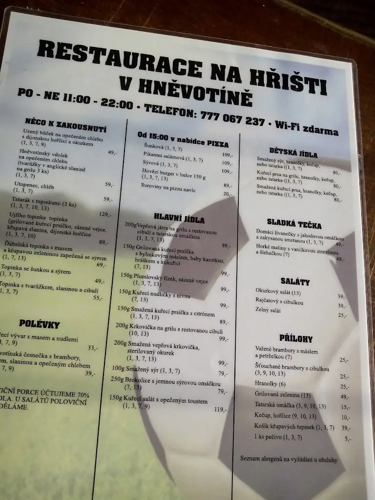Menu_PIZZERIE A RESTAURACE Na hřišti Hněvotín_Hněvotín_immagine_3