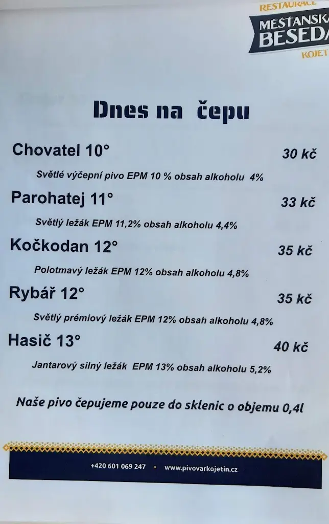 Menu_Měšťanský pivovar Kojetín, a.s._Kojetín_image_2
