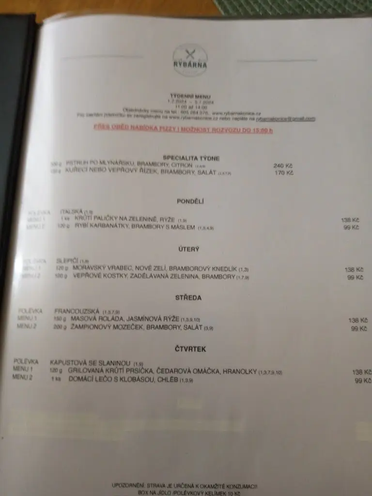 Menu_Restaurace Rybárna Konice_Konice_image_1