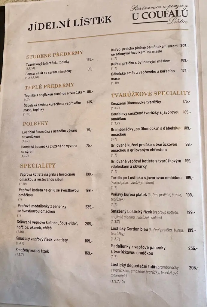 Menu_Loštice restaurace U Coufalů_Loštice_image_1