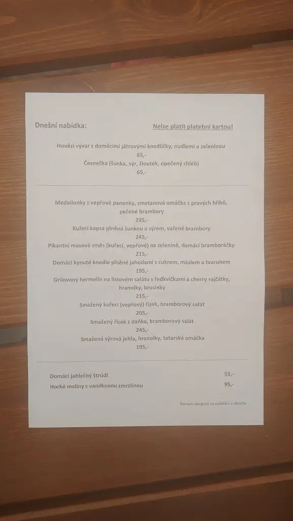 Menu_Zámecká Restaurace_Náměšť na Hané_immagine_2