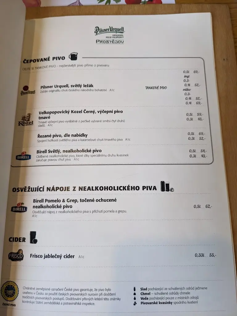 Menu_Pilsner Urquell Original Restaurant Prostějov - Plzeňská restaurace_Prostějov_image_3