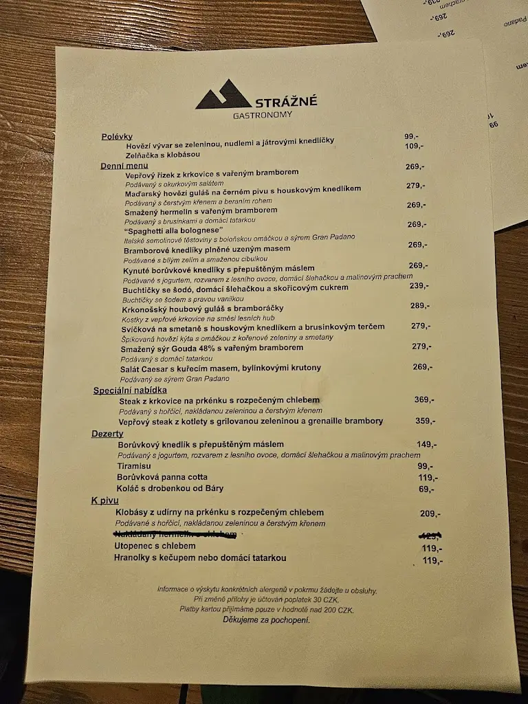 Menu_Obecní restaurace Strážné_Strážná_immagine_2