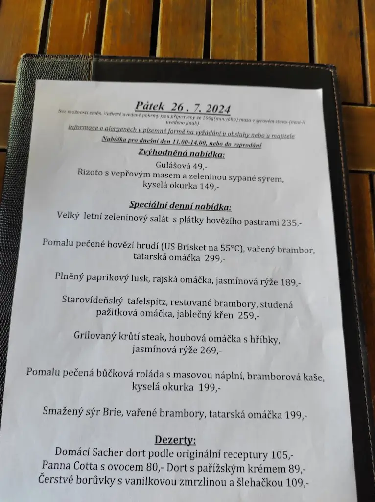 Menu_Motorest Pegast_Litvínovice_image_1