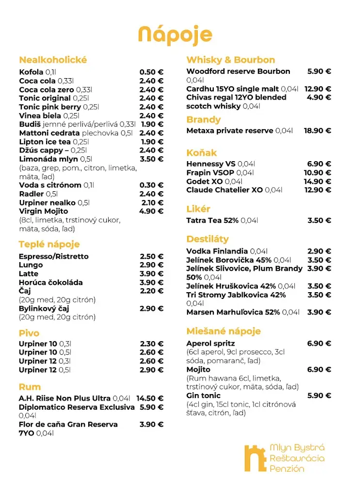 Menu_Mlyn Bystrá reštaurácia & penzión_Bystré_immagine_1
