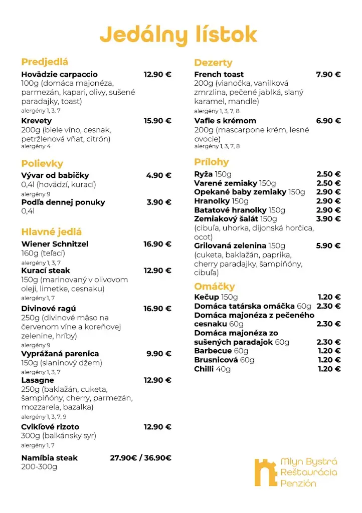 Menu_Mlyn Bystrá reštaurácia & penzión_Bystré_immagine_2