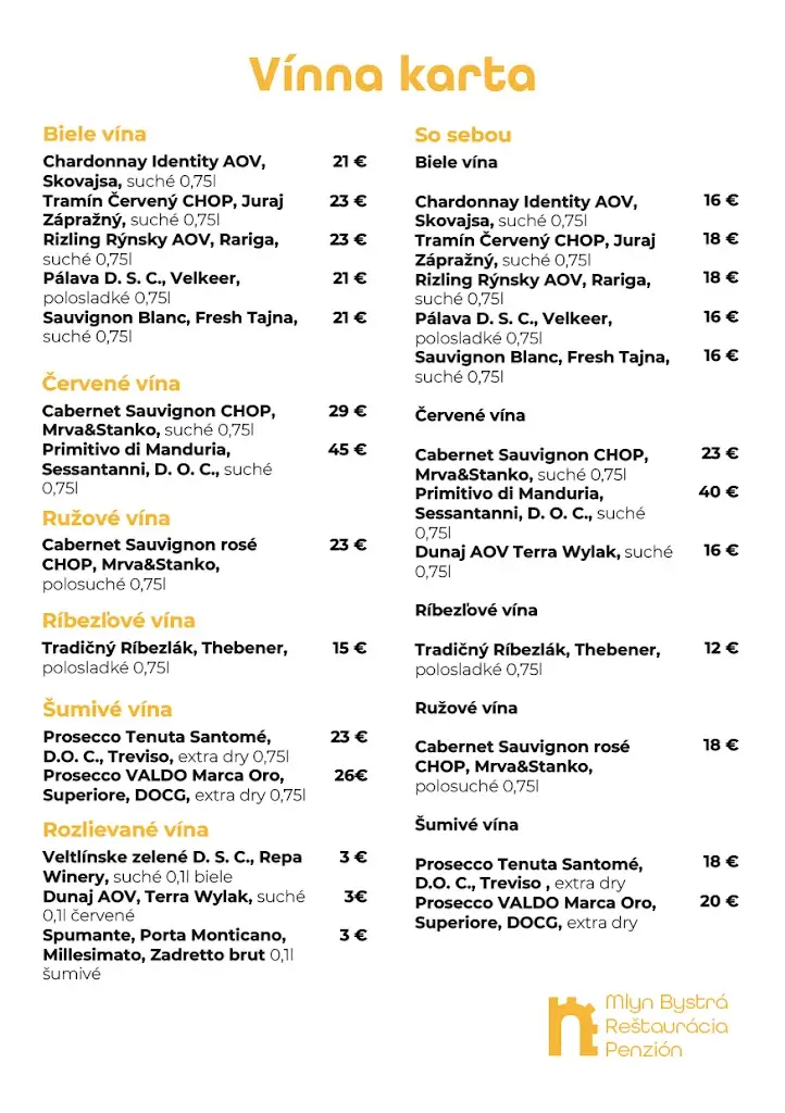 Menu_Mlyn Bystrá reštaurácia & penzión_Bystré_immagine_3
