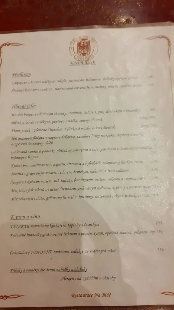 Menu_Restaurace Na Bídě_Chrudim_image_1