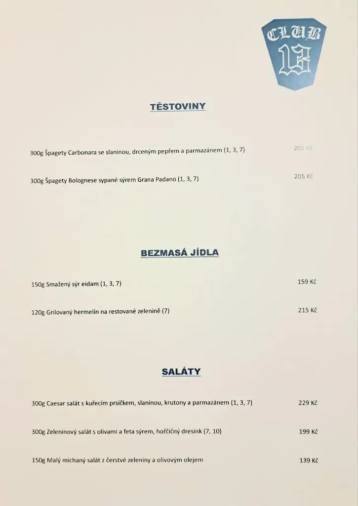 Menu_Restaurace Klub 13_Česká Třebová_image_1