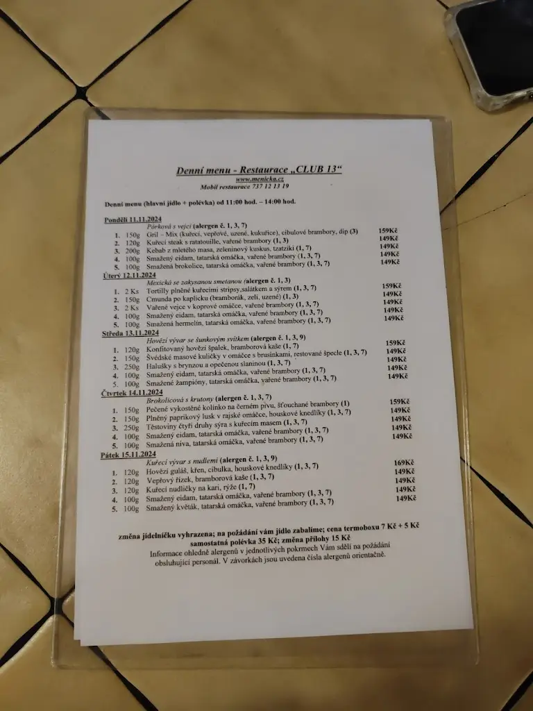 Menu_Restaurace Klub 13_Česká Třebová_image_2