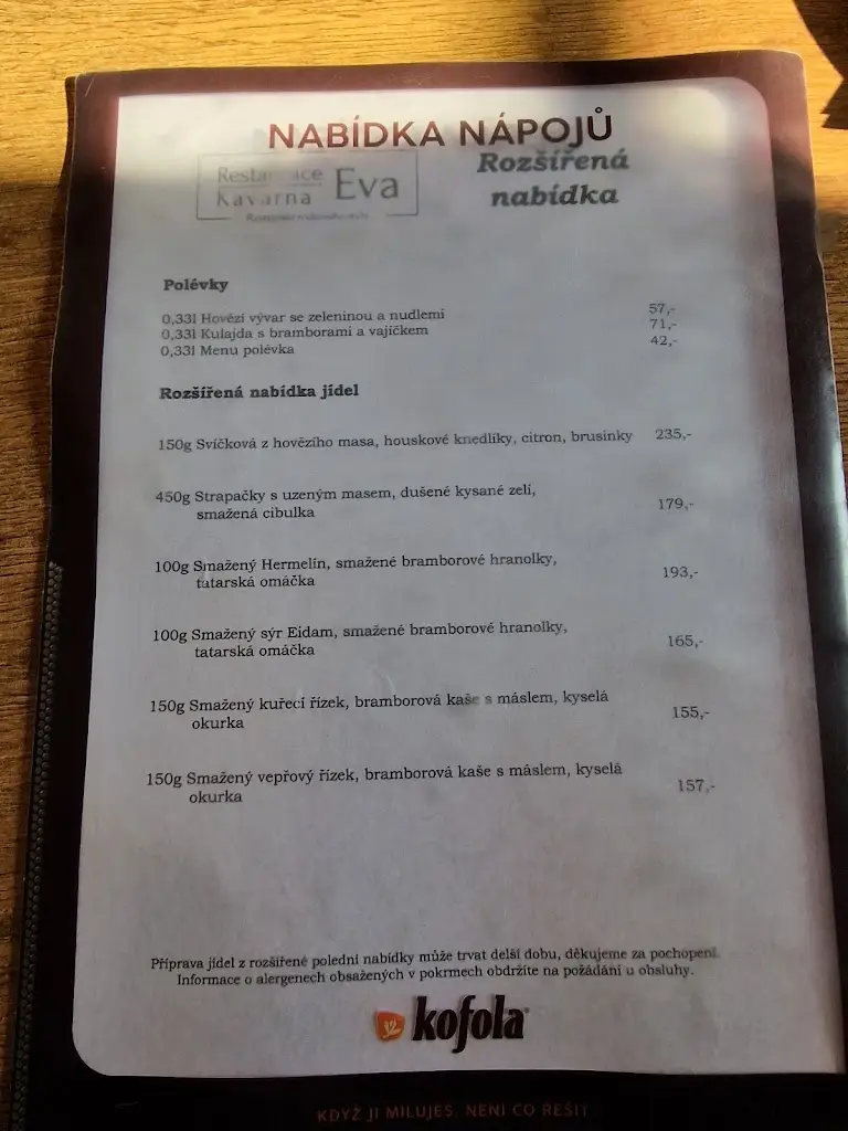 Menu_Restaurace, Kavárna Eva_Česká Třebová_image_2