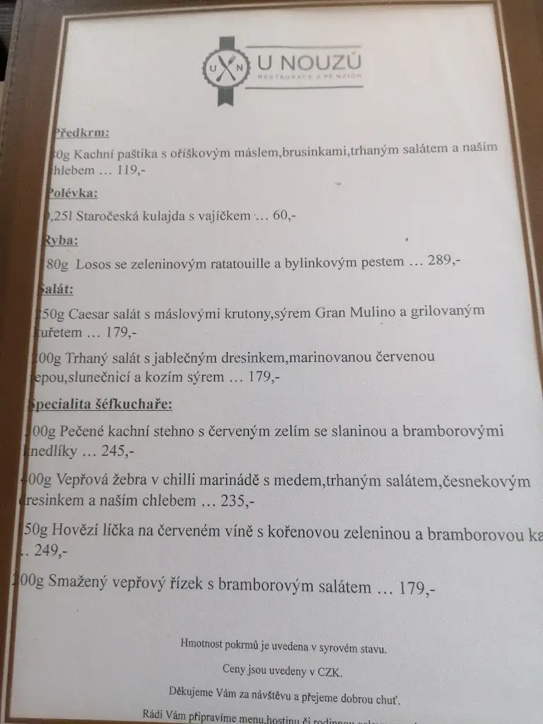 Menu_Restaurace U Nouzů_Staré Hradiště_immagine_4