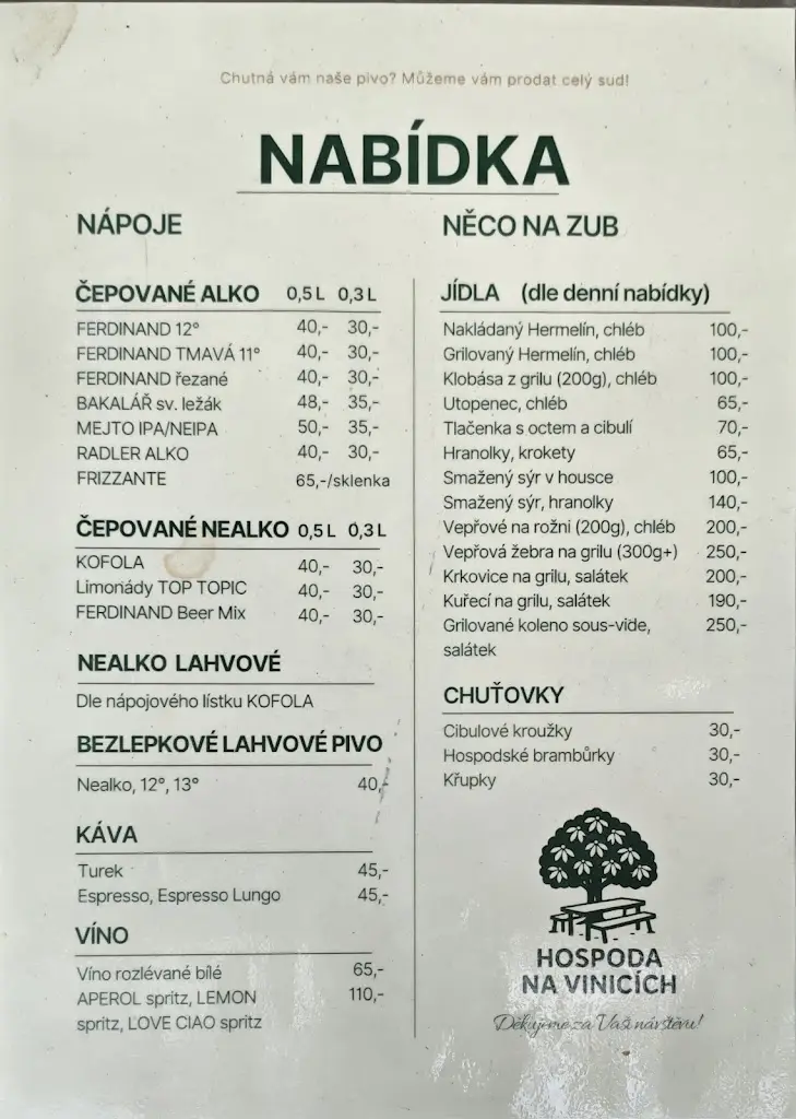 Menu_Hospoda Na Vinicích_Vysoké Mýto_immagine_1