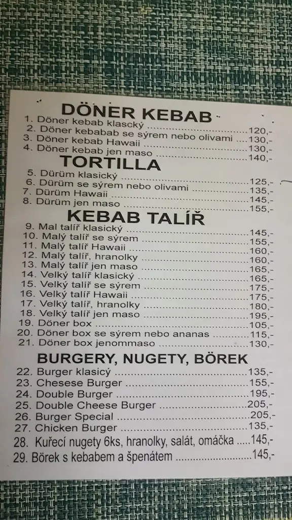 Menu_Original Döner Kebab House_Milevsko_image_1