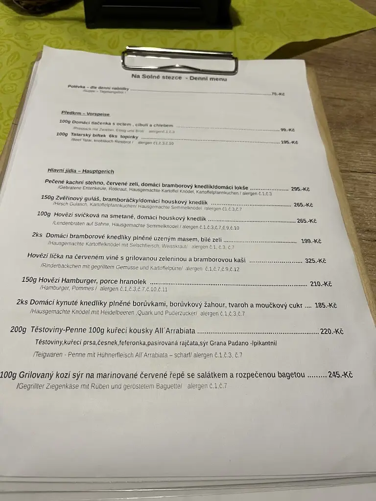 Menu_Penzion & Restaurace Na Solné stezce_Kašperské Hory_image_2