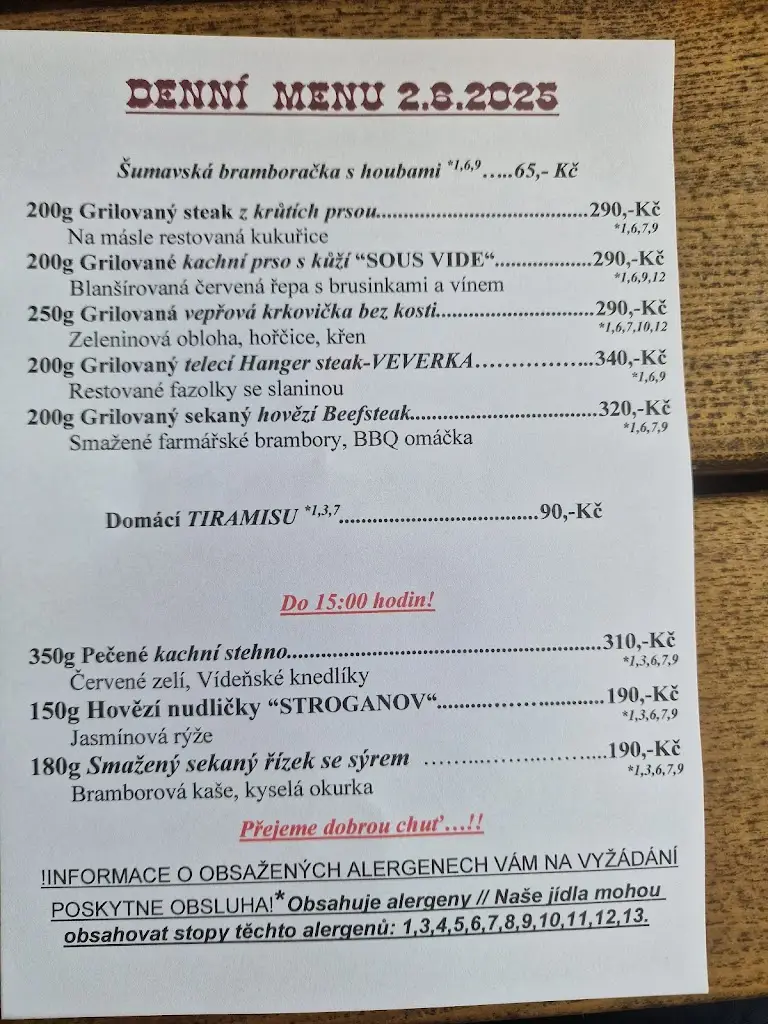 Menu_Country Saloon_Okres Klatovy_image_1