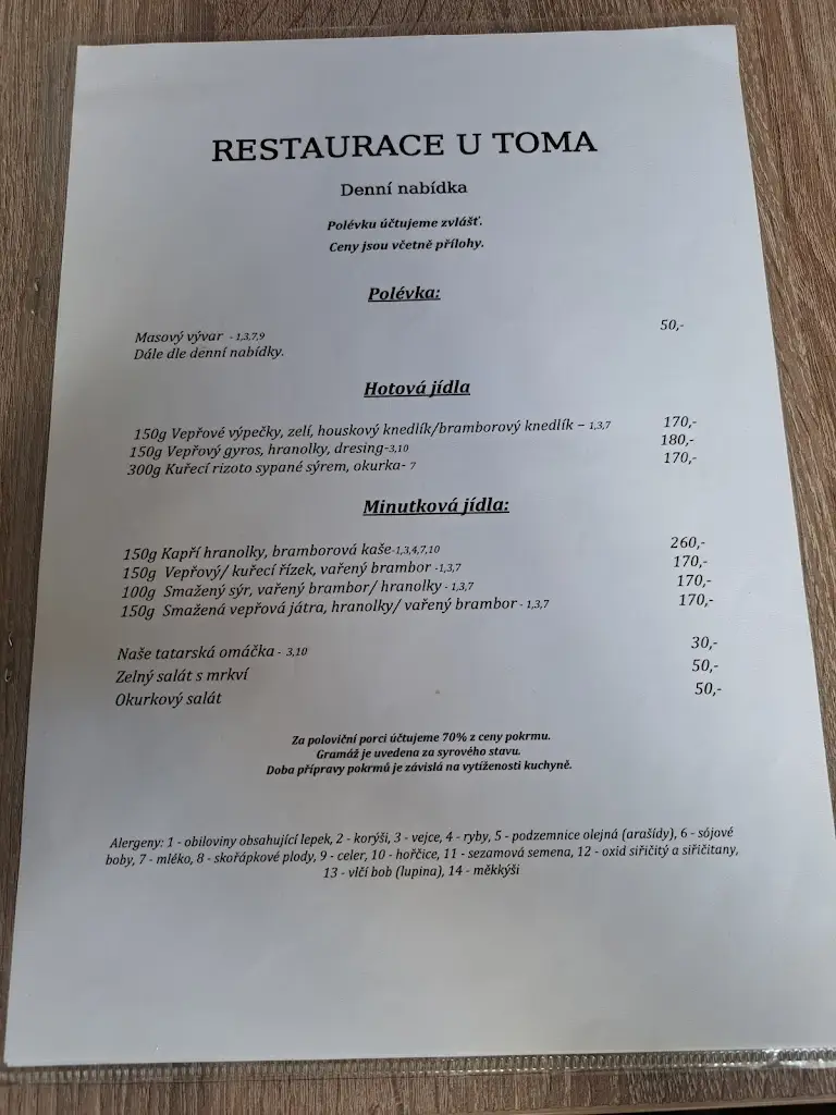Menu_Restaurace U Toma_Nová Bystřice_immagine_2