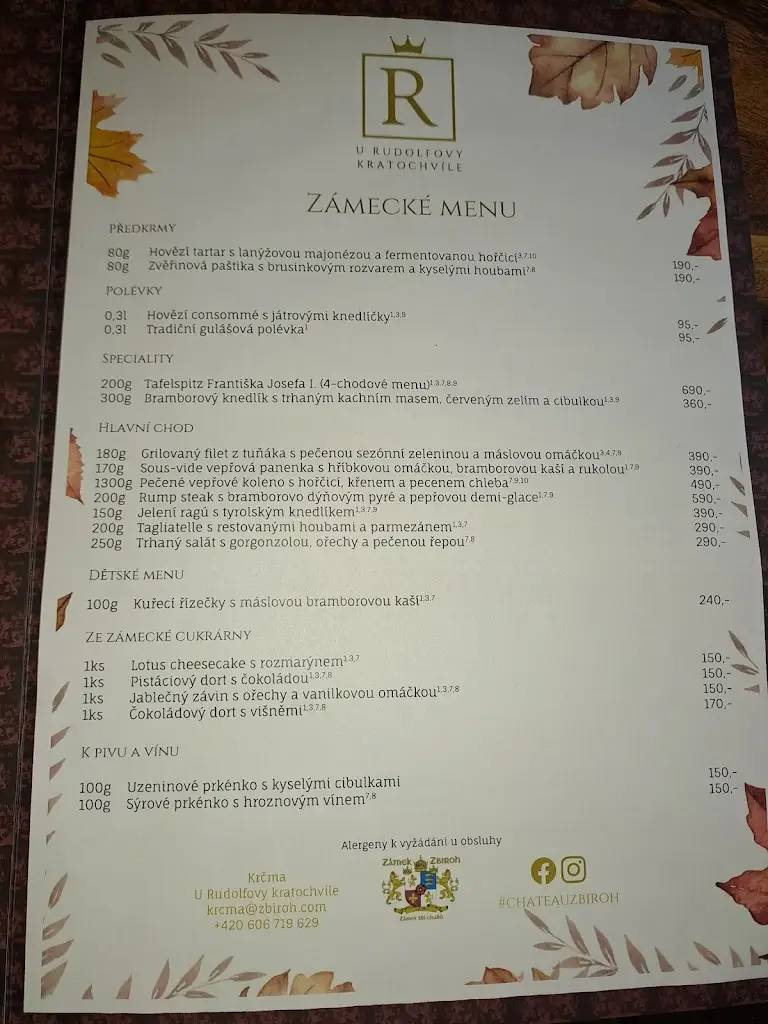 Menu_Zámecká krčma U rudolfovy kratochvíle_Kožlany_image_3