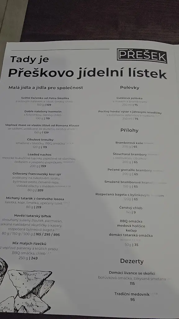 Menu_Restaurace a pivovar PŘEŠEK_Přeštice_image_1