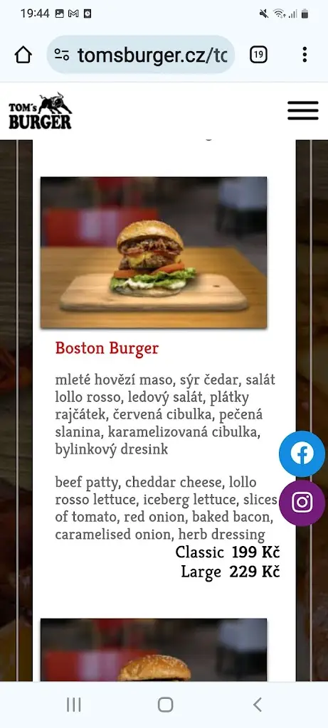 Menu_Centrum Černý Most- Tom's Burger_Černý Most_image_1