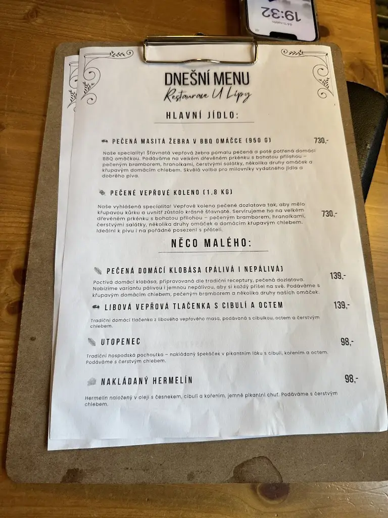 Menu_Restaurace U Lípy_Černý Most_immagine_1