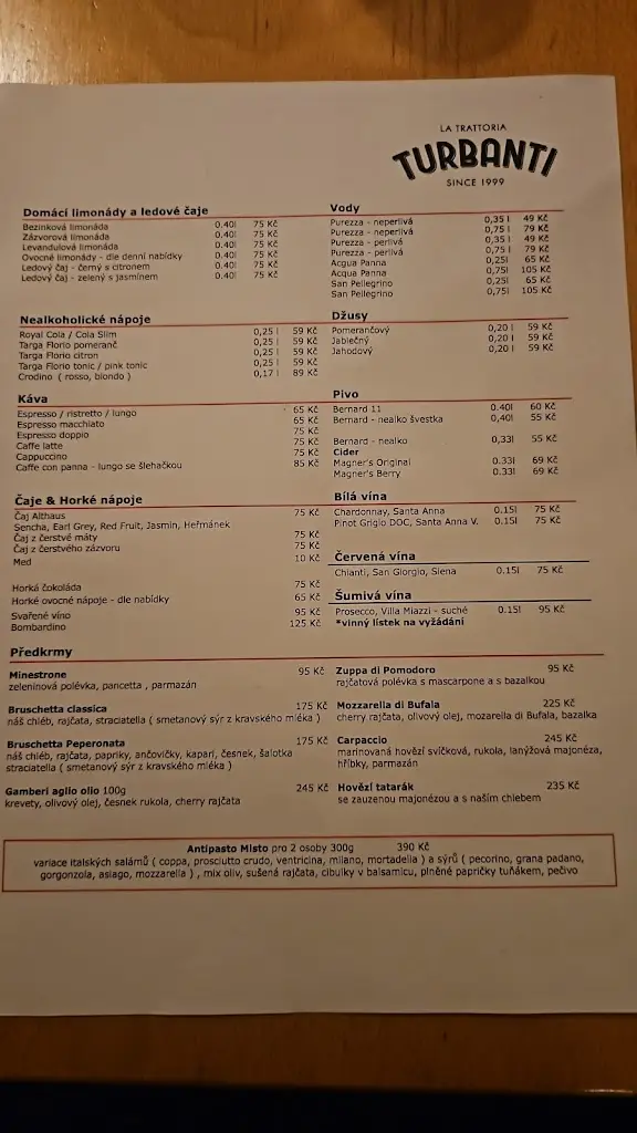 Menu_La Trattoria Turbanti_Horní Počernice_image_1