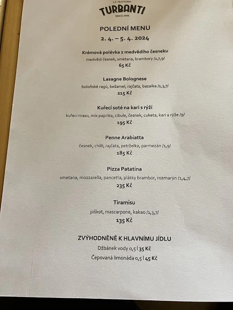 Menu_La Trattoria Turbanti_Horní Počernice_image_4