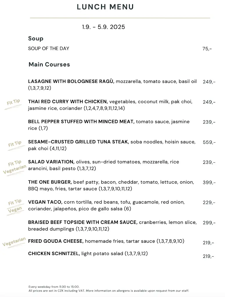 Menu_The One Bistro & Bar_Letňany_image_3