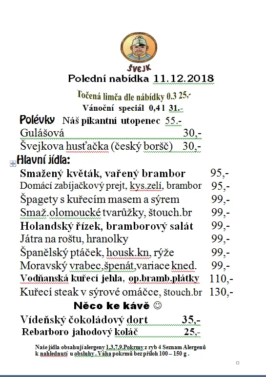 Menu_Švejk restaurant Benešov_Benešov_immagine_2
