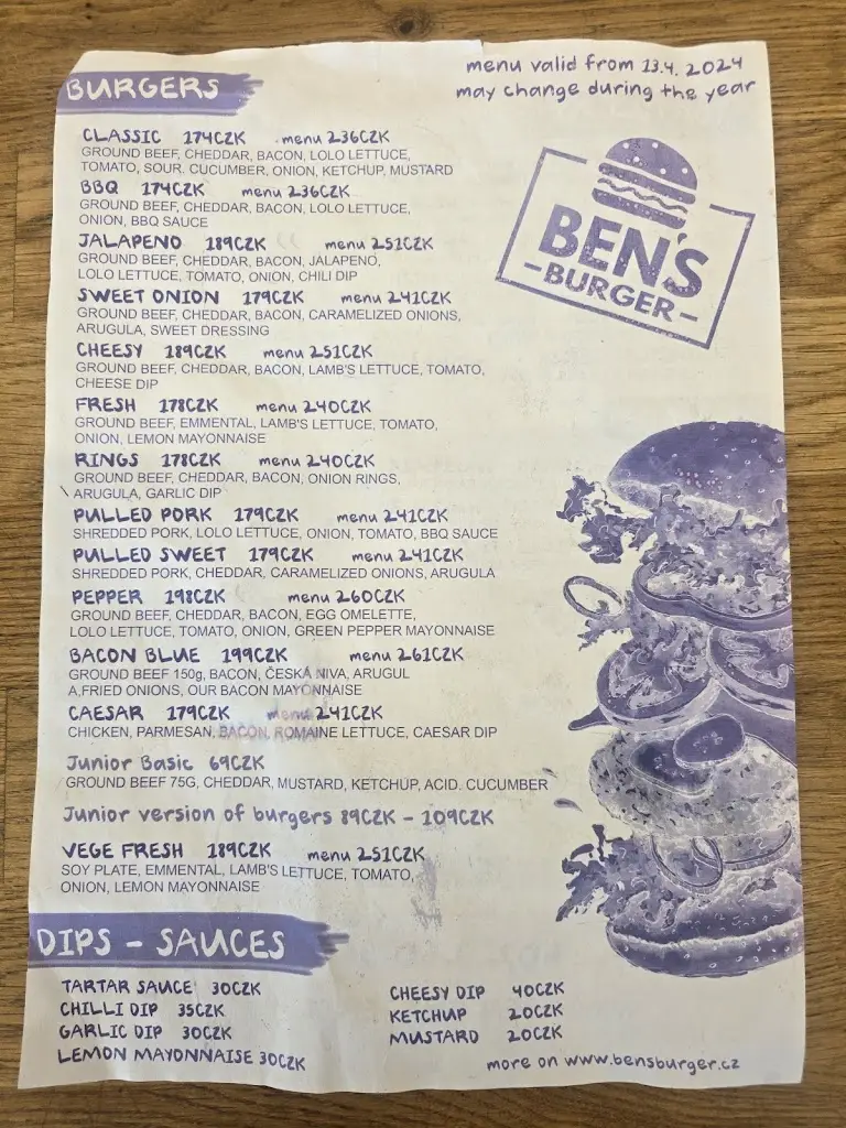 Menu_Ben's Burger_Benátky nad Jizerou_image_3