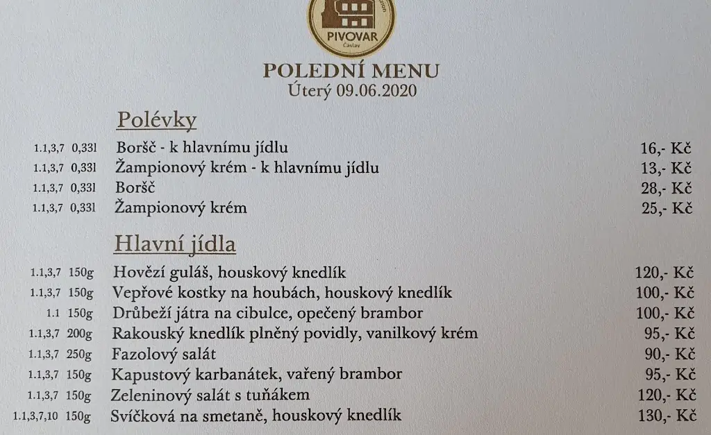 Menu_Pivovarská restaurace v Čáslavi_Čáslav_image_1