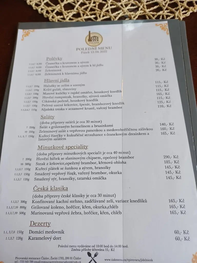Menu_Pivovarská restaurace v Čáslavi_Čáslav_image_4